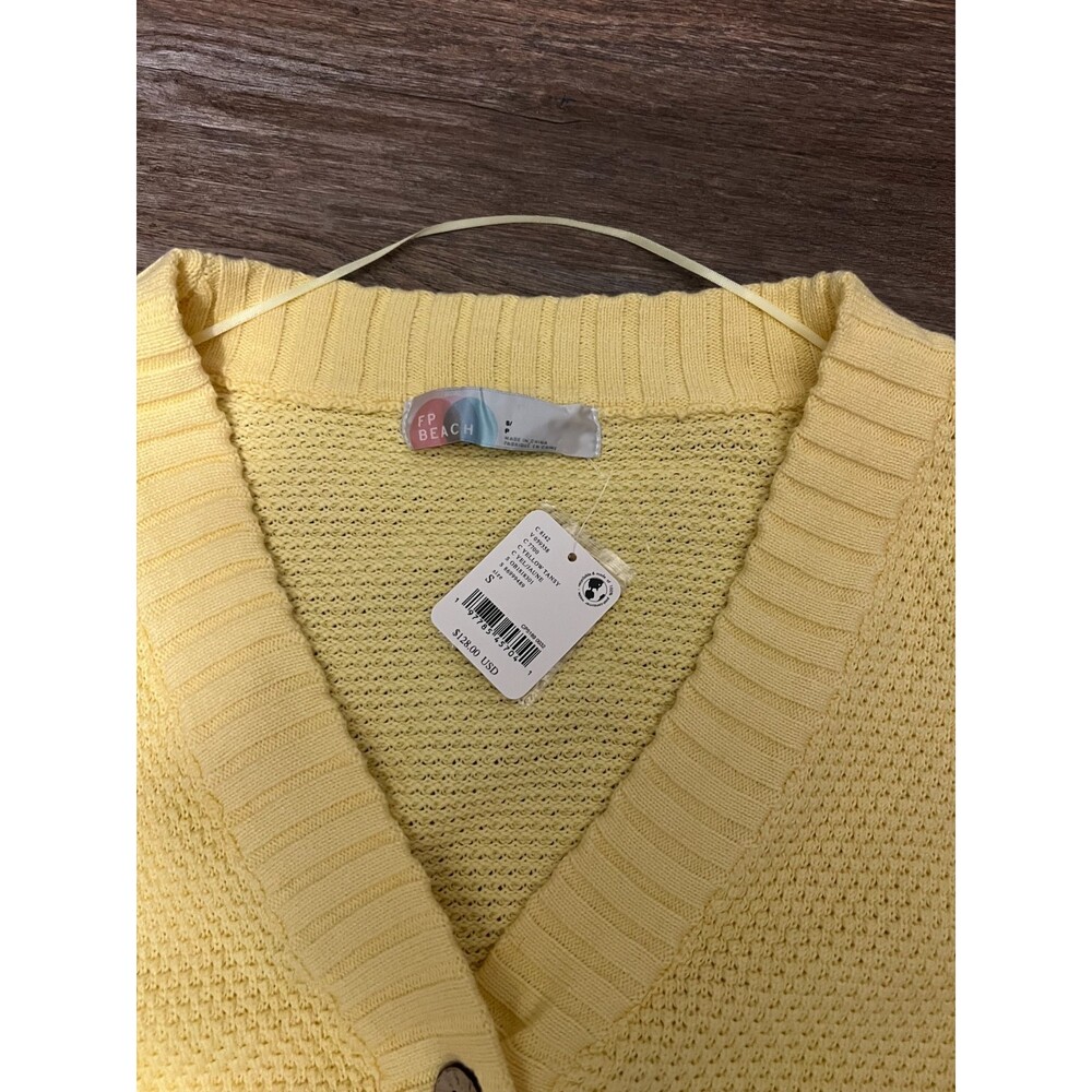 NWT FREE PEOPLE Hailee Waffle Stitch Cardigan & Pants In Yellow Tansy Sz Sm - Picture 8 of 16